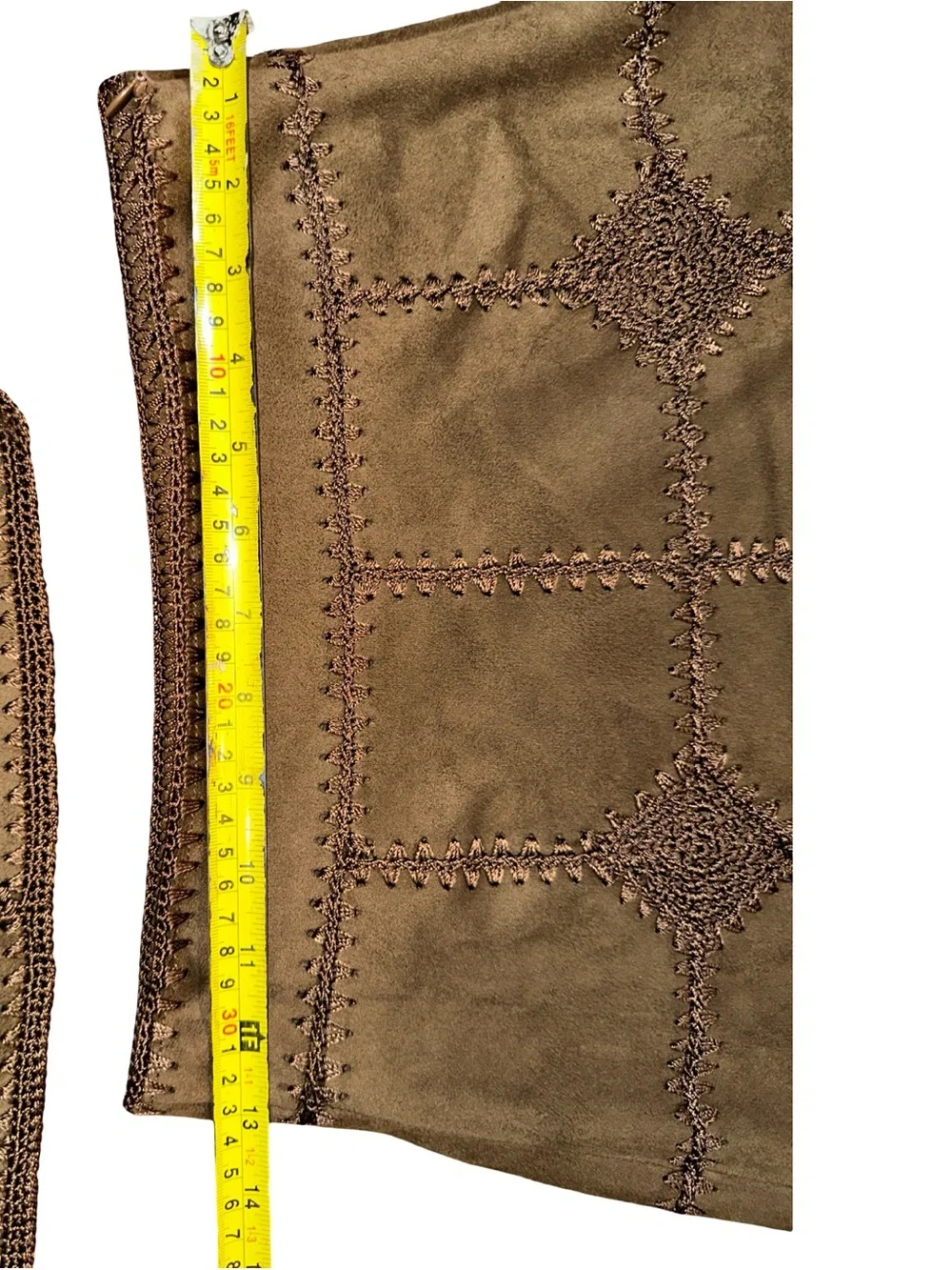 Zara Woman Faux Suede Boho Embroidered Vest & Mini Skirt Set, S